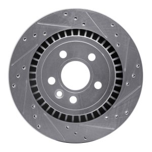 Volvo XC70 Brake Rotor (1) - Rear Right - R1 Concepts - Drilled & Slotted - Silver - `07-`18